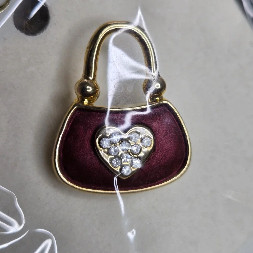 Rucinni Purple Enamel Heart Brooch Gold Tone Rhinestone Crystal Womens Pin New